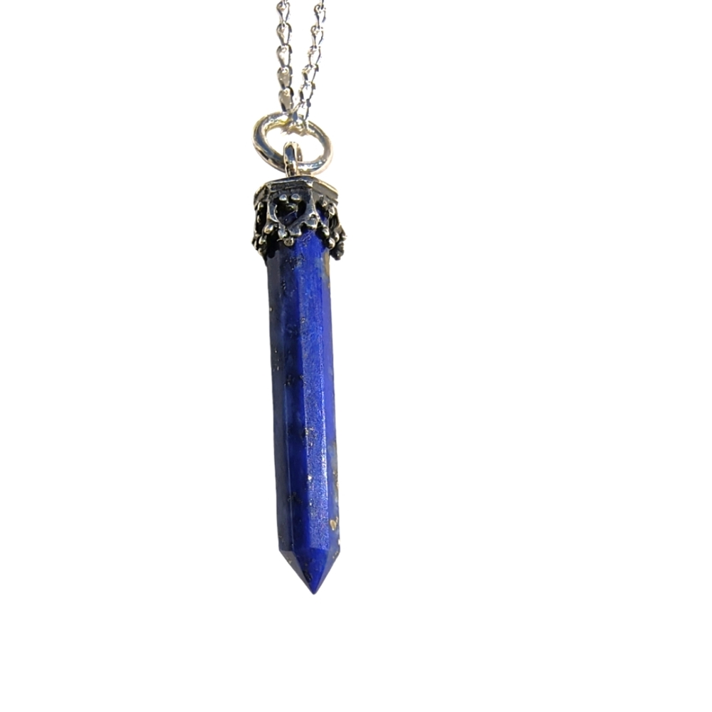 Lapis Point Pendant Necklace in Deep Blue with Silver Chain